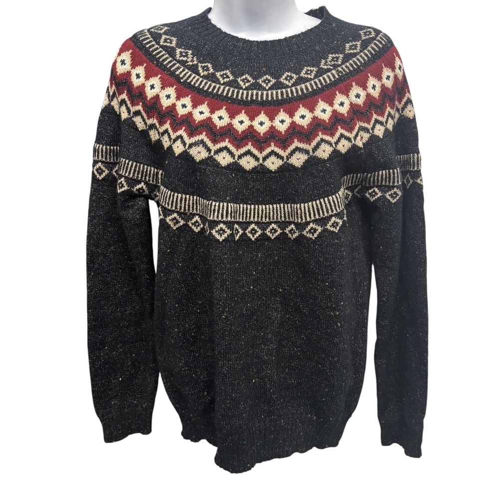 Weatherproof‎ Vintage Mens Small Fair Isle Sweater Black Burgundy Speckled Knit